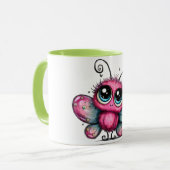 Farbige Kaffeetasse mit violettem Schmetterling (Vorderseite Links)