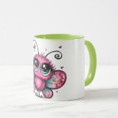 Farbige Kaffeetasse mit violettem Schmetterling (VorderseiteRechts)