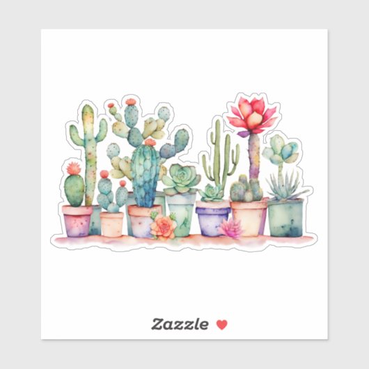 Farbige Kakteen und Sukkulturen Aufkleber (Blatt)