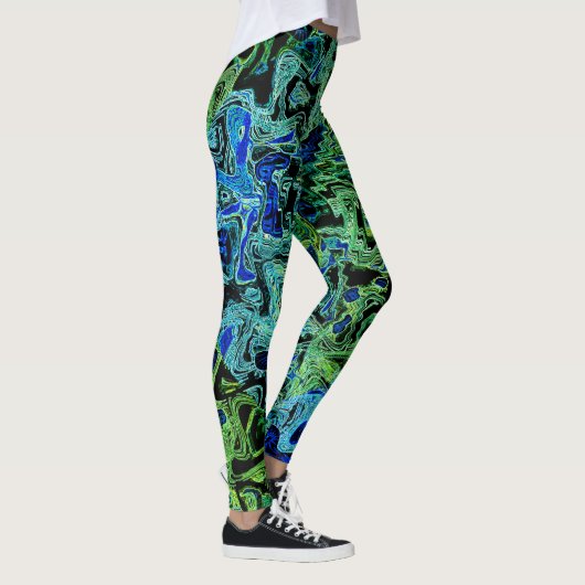 Farbige Kaleidoskop Schwarz Grüne Abstrakt Leggings (Rechts)