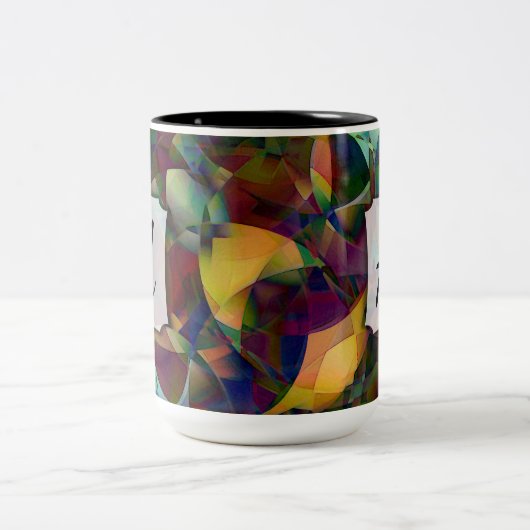 Farbige, kaleidoskopische Abstrakte Kunst mit Mono Zweifarbige Tasse (Mittel)