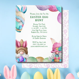 Farbige Kaninchen-Gnome Oster-Eier-Suche Einladung Flyer
