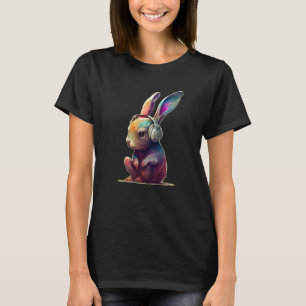 Farbige Kaninchenkopfhörer Musik DJ T-Shirt