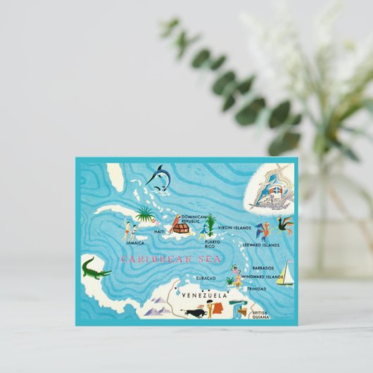 Farbige karibische Landkarte Postkarte (Stehend Vorderseite)