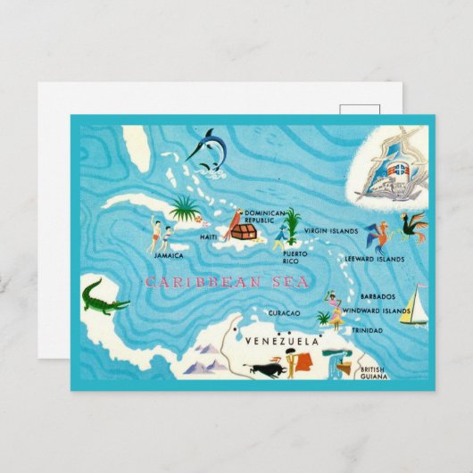 Farbige karibische Landkarte Postkarte (Vorne/Hinten)