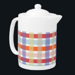 Farbige Karierte Karo Muster Keramik Teekanne<br><div class="desc">Mehrfarbiger Sommer kariert / Karo Muster Teekanne. Lila Farbtöne,  himmelblau,  rosa,  rot,  gelb,  orange,  Himbeere und lila Farbtöne passen zu jeder Dekoration und sorgen für eine angenehme Atmosphäre in der Küche oder im Büro.</div>