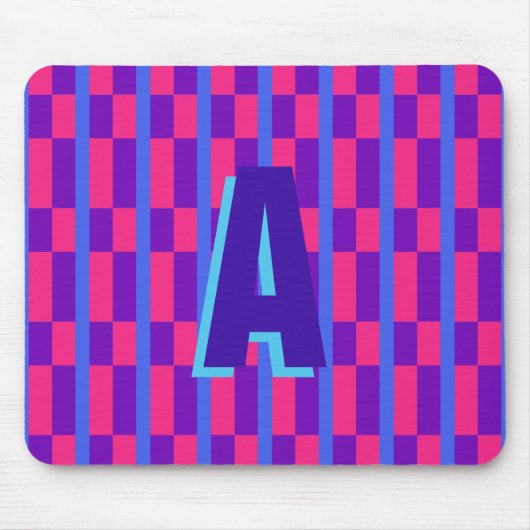 Farbige karierte monogramm rosa blaue Mauspad (Vorne)