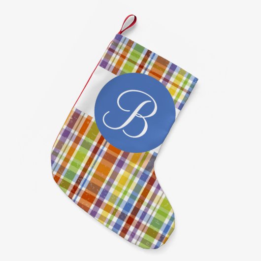Farbige karierte Monogramm Weihnachts-Strumpf Kleiner Weihnachtsstrumpf (Vorderansicht (hängend))
