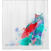 Farbige Katze 609 Türkis Duschvorhang (Vorderseite)