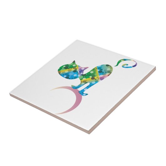 Farbige Katze auf dem Halbmond Fliese (Seite)