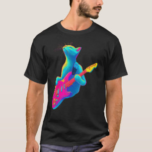 Farbige Katze mit Gitarre mehrfarbig T-Shirt