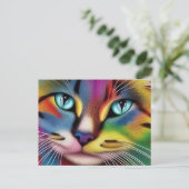Farbige Katze Postkarte (Stehend Vorderseite)