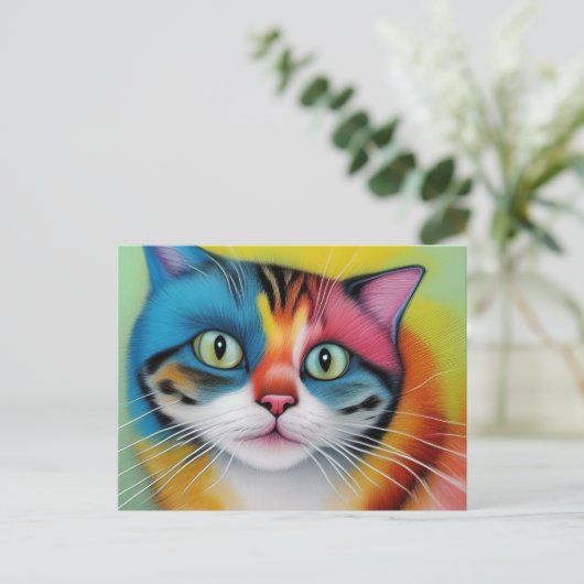 Farbige Katze Postkarte (Stehend Vorderseite)