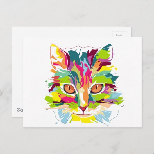 Farbige Katze Postkarte (Vorne/Hinten)
