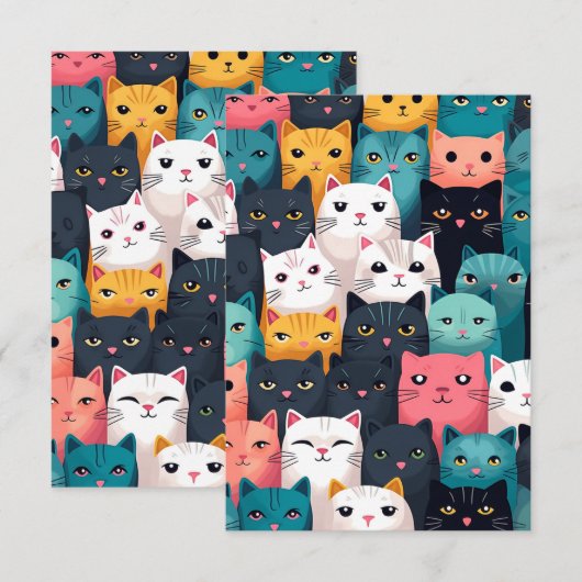 Farbige Katzen Einladung (Vorne/Hinten)
