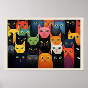 Farbige Katzen Farbenfrohe Katze Attitude Poster