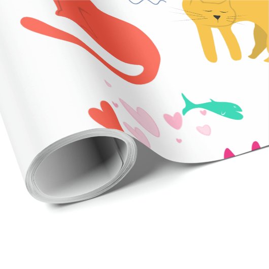 Farbige Katzen Geschenkpapier (Rolleneckpunkt)