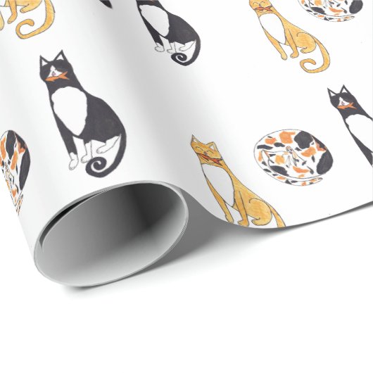 farbige Katzen Geschenkpapier (Rolleneckpunkt)