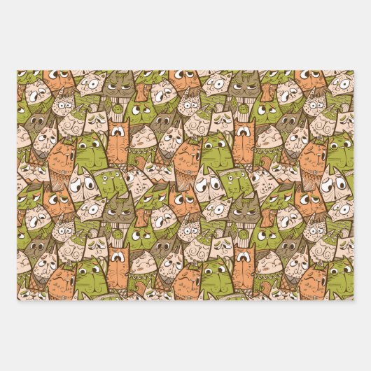 Farbige Katzen Geschenkpapier Set (Vorderseite)