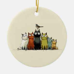 Farbige Katzen Gruppe – Süße Whimsical Katzen Kuns Keramik Ornament