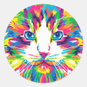Farbige Katzen Kunstästhetische Katze Bilder Kunst Runder Aufkleber