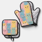 farbige Katzen Ofenhandschuh & Topflappen-Set (Vorderseite/Rückseite)