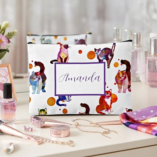 Farbige Katzen personalisiert Zubehörtasche