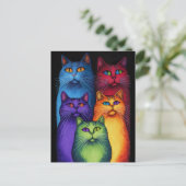 Farbige Katzen Postkarte (Stehend Vorderseite)