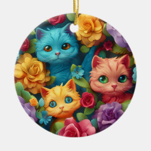Farbige Katzen und Blume niedliches Design Keramik Ornament