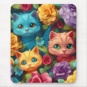 Farbige Katzen und Blume niedliches Design Mousepad