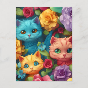 Farbige Katzen und Blume niedliches Design Postkarte