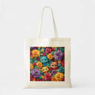 Farbige Katzen und Blume niedliches Design Tragetasche