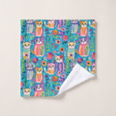 Farbige Katzen und Blume Whimsical Happy Badhandtuch Set (Waschlappen)