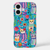 Farbige Katzen und Blume Whimsical Happy Case-Mate iPhone Hülle (Rückseite)