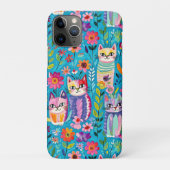 Farbige Katzen und Blume Whimsical Happy Case-Mate iPhone Hülle (Rückseite)
