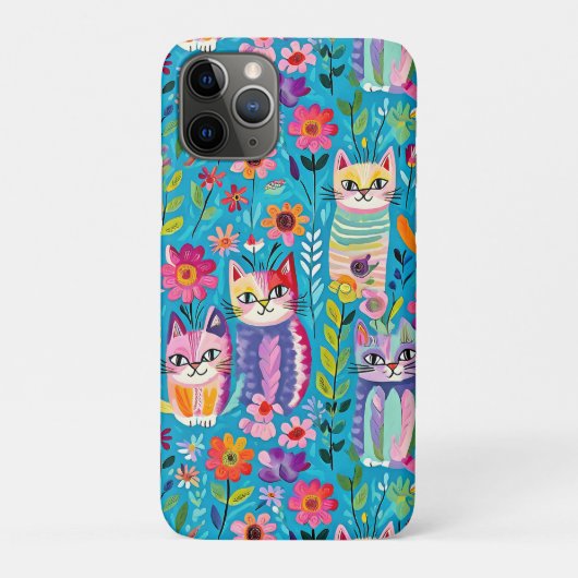 Farbige Katzen und Blume Whimsical Happy Case-Mate iPhone Hülle (Rückseite)