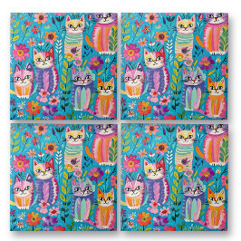 Farbige Katzen und Blume Whimsical Happy Fliese