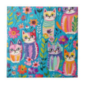 Farbige Katzen und Blume Whimsical Happy Fliese (Vorderseite)