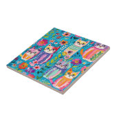 Farbige Katzen und Blume Whimsical Happy Fliese (Seite)