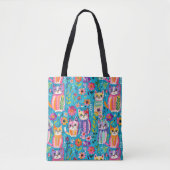 Farbige Katzen und Blume Whimsical Happy Tasche (Vorderseite)
