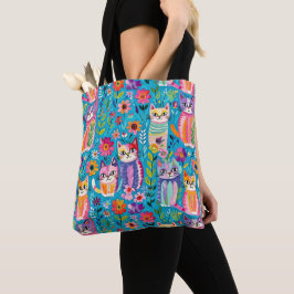 Farbige Katzen und Blume Whimsical Happy Tasche