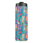 Farbige Katzen und Blume Whimsical Happy Thermosbecher (Vorderseite)