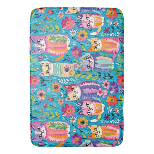 Farbige Katzen und Blume Whimsikum Badematte (Vorderseite Vertikal)