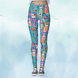 Farbige Katzen und Blume Whimsikum Leggings<br><div class="desc">Eine Illustration der volkstümlichen Aquarellkunstkatzen und Blume in Blau,  Orange,  Rot,  lila und hübschen Farbtönen. Fügen Sie Ihrem Kleiderschrank mit diesen niedlichen Leggings einen fröhlichen und skurrilen Flair hinzu.</div>