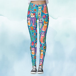 Farbige Katzen und Blume Whimsikum Leggings