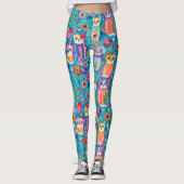 Farbige Katzen und Blume Whimsikum Leggings (Vorderseite)