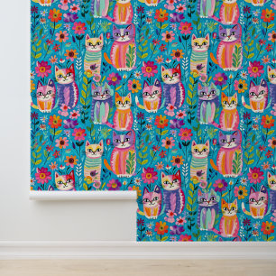 Farbige Katzen und Blume Whimsikum Tapete