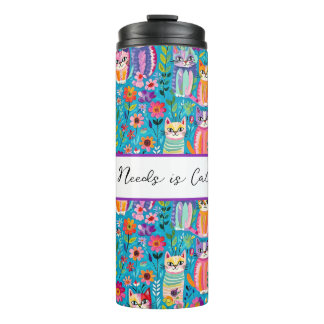 Farbige Katzen und Blume Whimsisches Zitat Thermosbecher