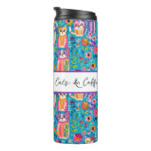 Farbige Katzen und Blume Whimsisches Zitat Thermosbecher (Nach rechts gedreht)