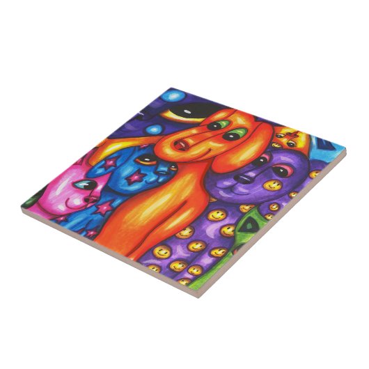 farbige Katzen und Hunde abstrakte Originalkunst Fliese (Seite)